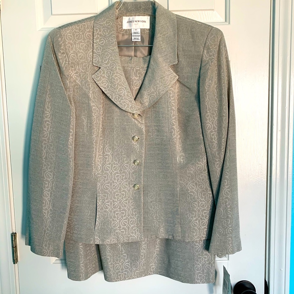 🟢 Toast of the Town Jones New York Suit Set Jacket Skirt New Made USA Taupe 14